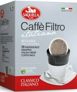 Saquella Caffé Filtro Classico Italiano Reusable One Cup Filter & 10 X Italian Coffee Bags