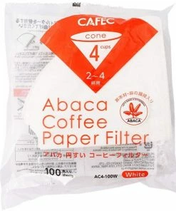 Filter Papers For Coffee CAFEC ABACA Cone-Shaped Filter Paper 4 Cup, White 100 Pcs