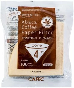 Filter Papers For Coffee CAFEC ABACA Cone-Shaped Filter Paper 4 Cup, Brown